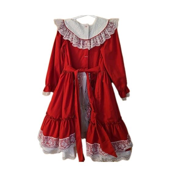 Vintage Mini World Full Red Holiday Dress Girls Size 6X USA Lace Trim - Picture 4 of 7